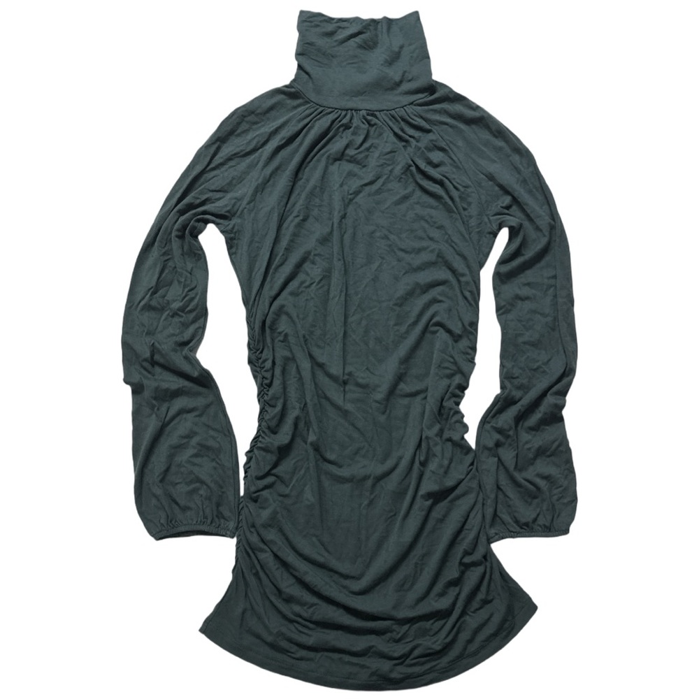 TENAX ITALY dark green rouched bodycon longsleeve turtleneck mini dress, M-L.
